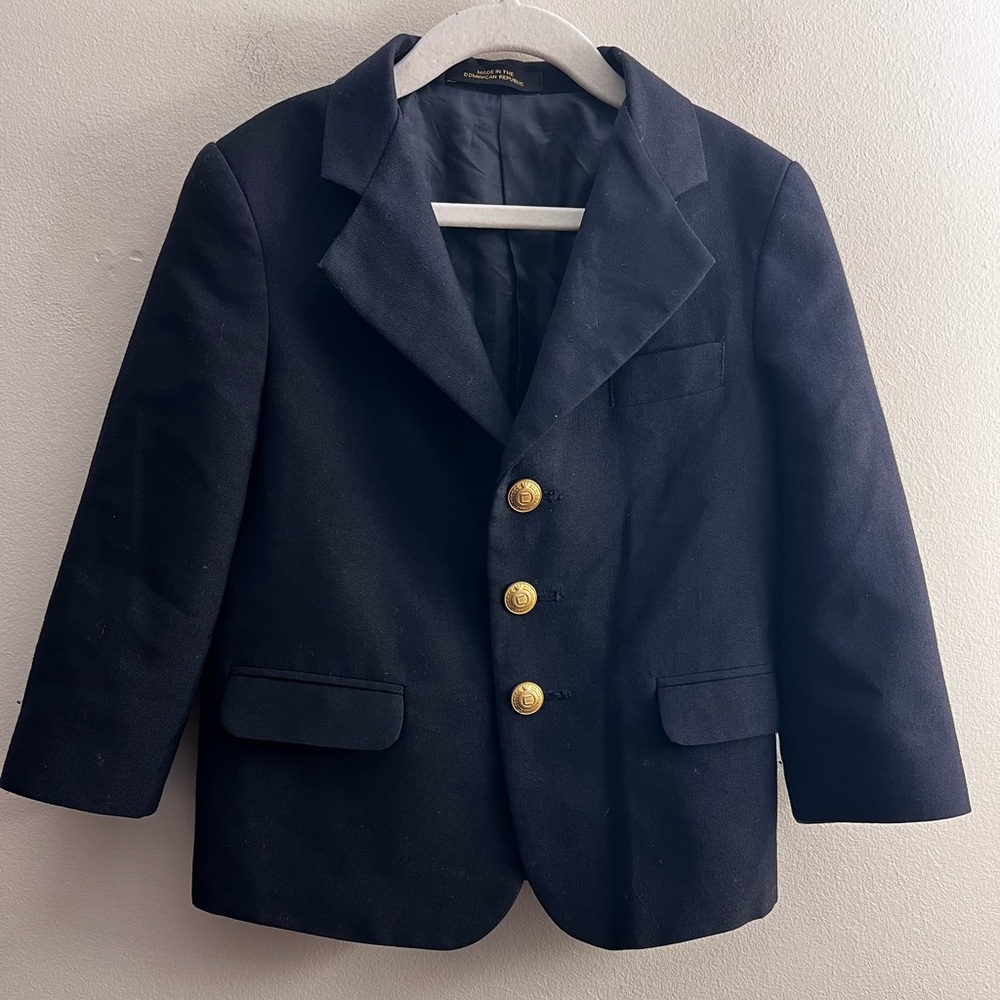 Claiborne boys navy blue gold three button blazer Wool blend 5